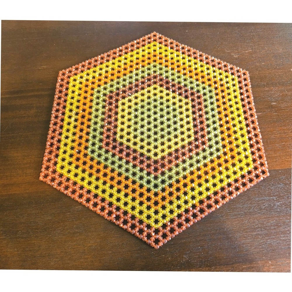 Beaded Table Mat Home Decor Multicolor Hexagon Geometric Doily
